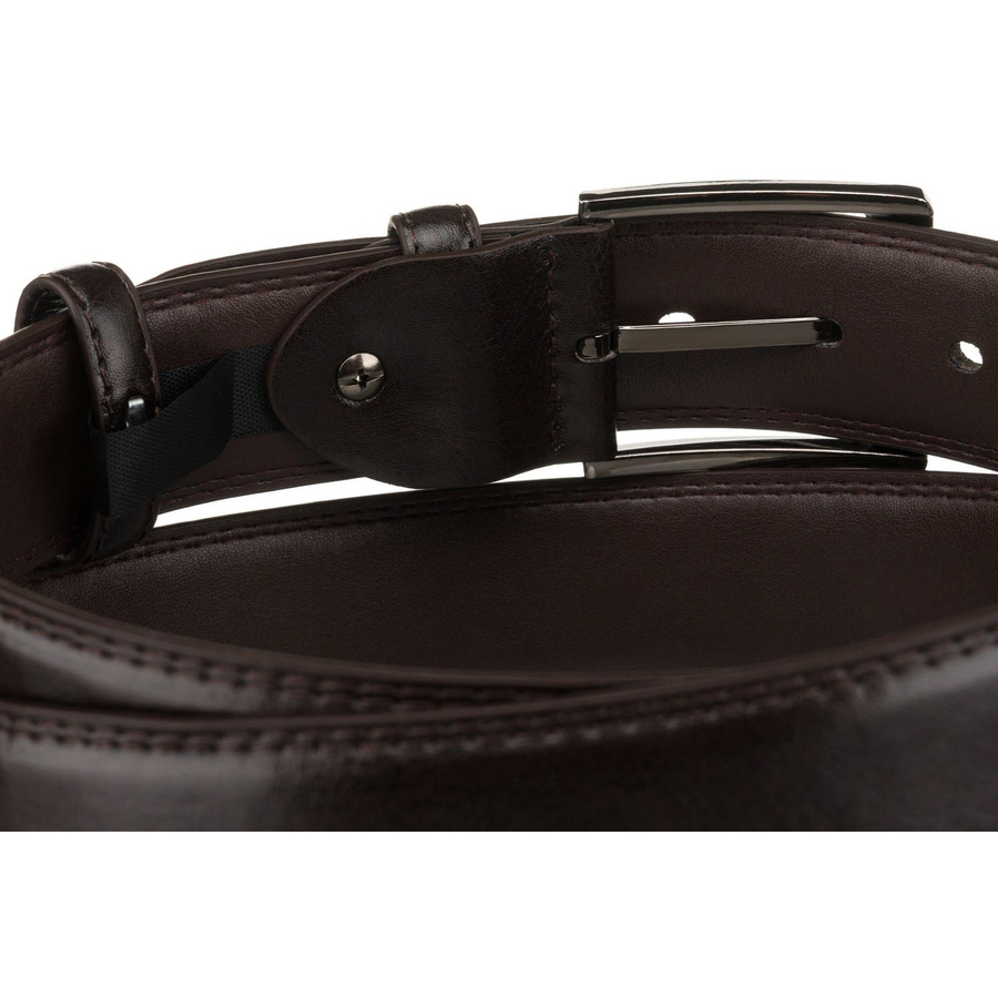 Brązowy pasek męski ze skóry ekologicznej ze srebrną, klasyczną klamrą