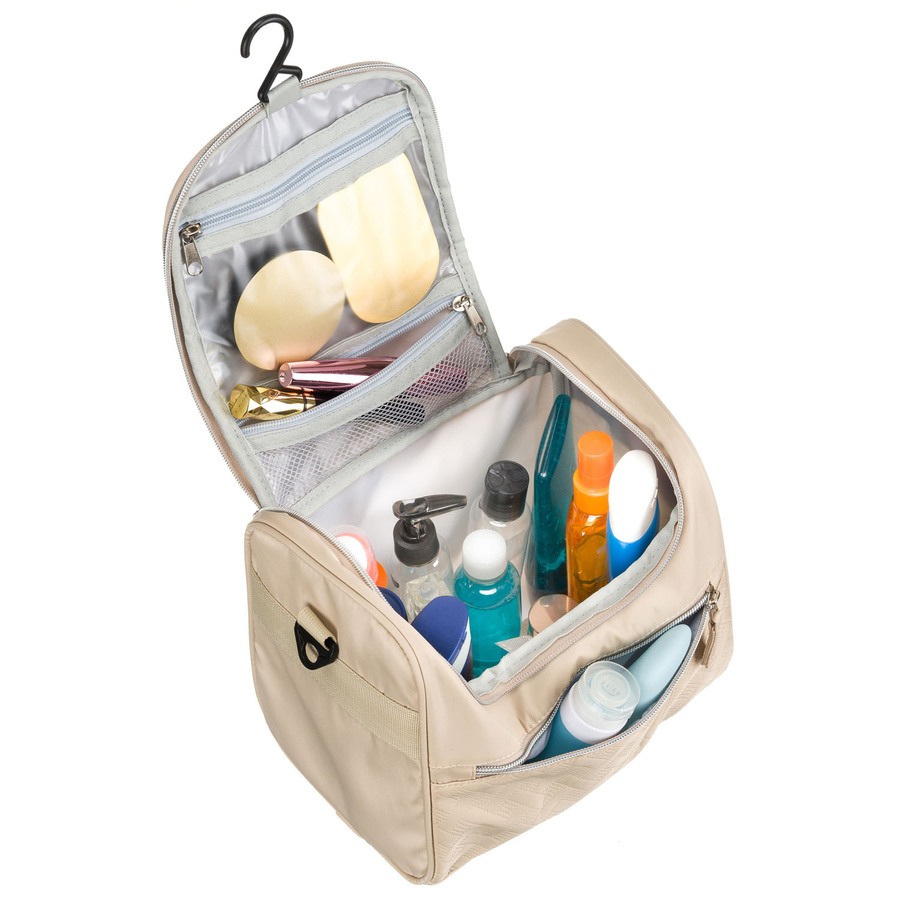 Praktyczna kosmetyczka podróżna z tkaniny syntetycznej w beżowym kolorze - Peterson