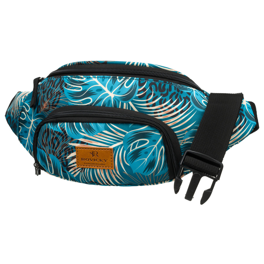 Miejska saszetka damska z poliestru zamykana suwakiem, pokryta roślinnym wzorem - Rovicky