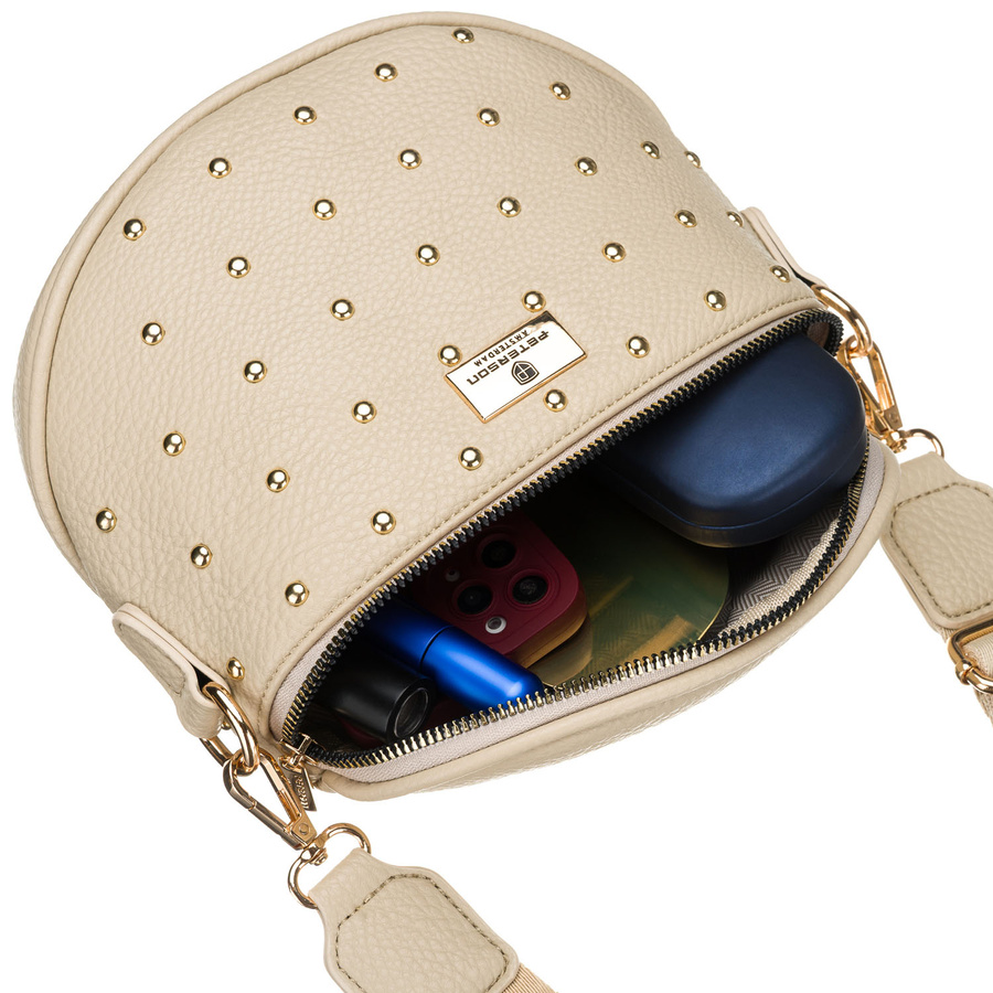 Beżowa nerka damska ze skóry ekologicznej ozdobiona ćwiekami - Peterson