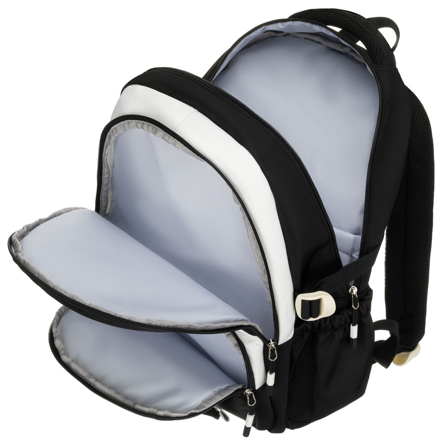 Młodzieżowy plecak szkolny z poliestru w czarnym kolorze z przegrodą na laptopa, odporny na wilgoć - Peterson