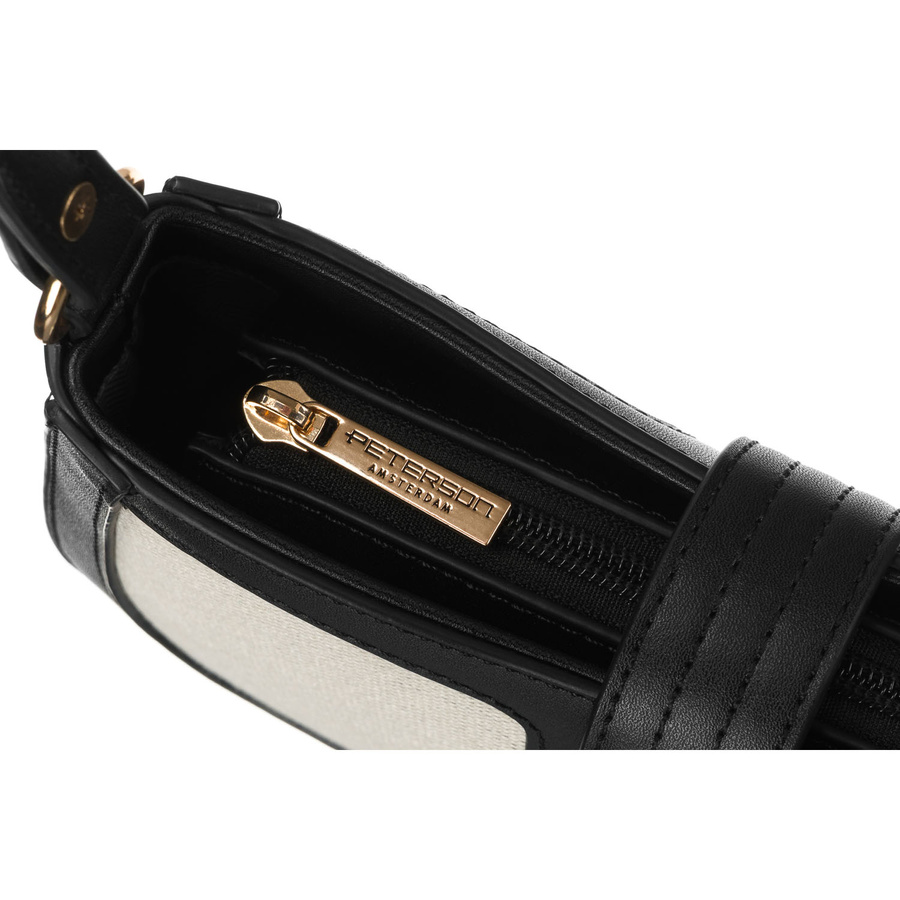 Beżowa listonoszka damska ze skóry naturalnej i płótna canvas - Peterson 