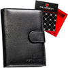 Czarny portfel męski ze skóry naturalnej zamykany zatrzaskiem i wyposażony w system RFID - Peterson