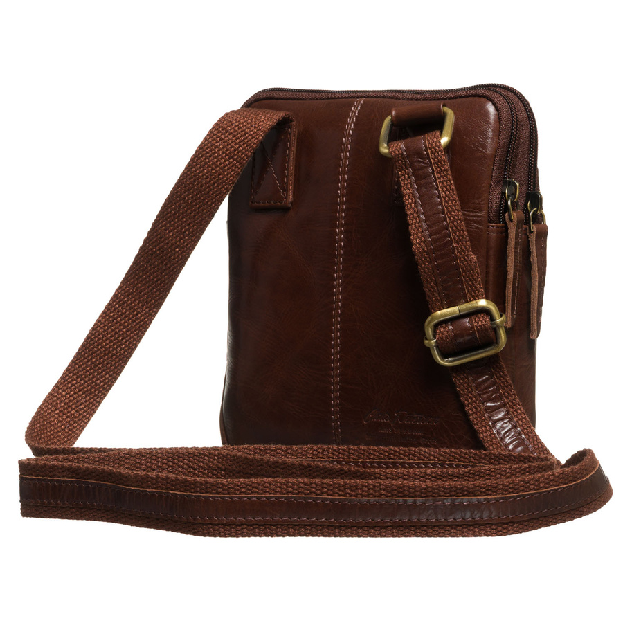 Dwukomorowa, brązowa listonoszka męska ze skóry naturalnej - Peterson