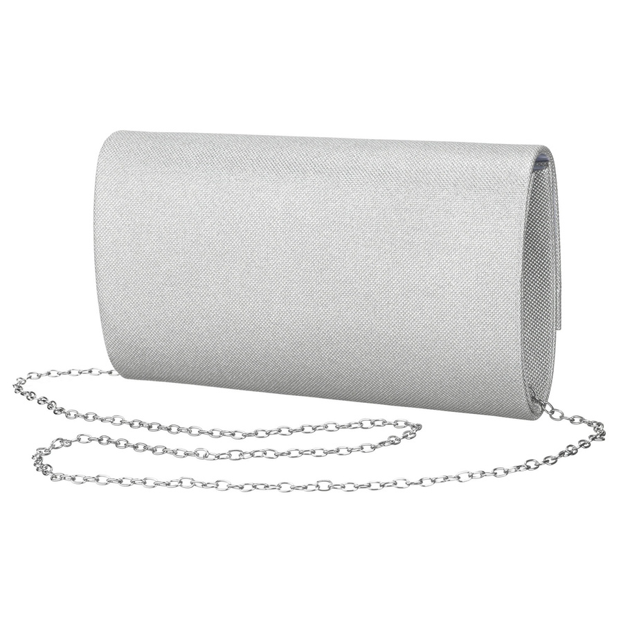 Srebrna, elegancka torebka damska wykonana z tkaniny syntetycznej zamykana klipsem magnetycznym - Rovicky