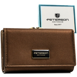 Portfel damski wykonany ze skóry naturalnej i ekologicznej w brązowym kolorze - Peterson