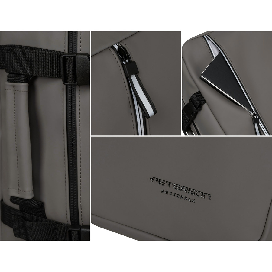 Szary plecak podróżny wyposażony w boczne pasy kompresyjne - Peterson