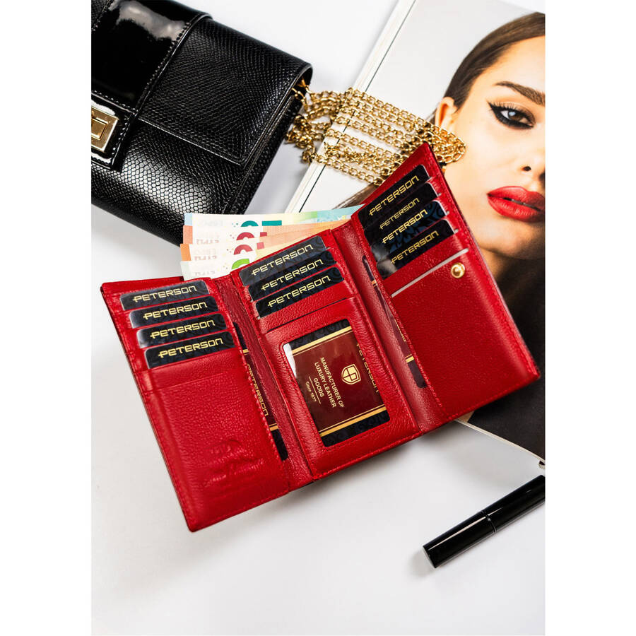 Portfel damski z wieloma przegródkami czerwony - Peterson