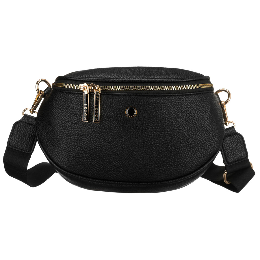 Praktyczna, miejska nerka damska ze skóry ekologicznej w czarnym kolorze, jednokomorowa - Peterson