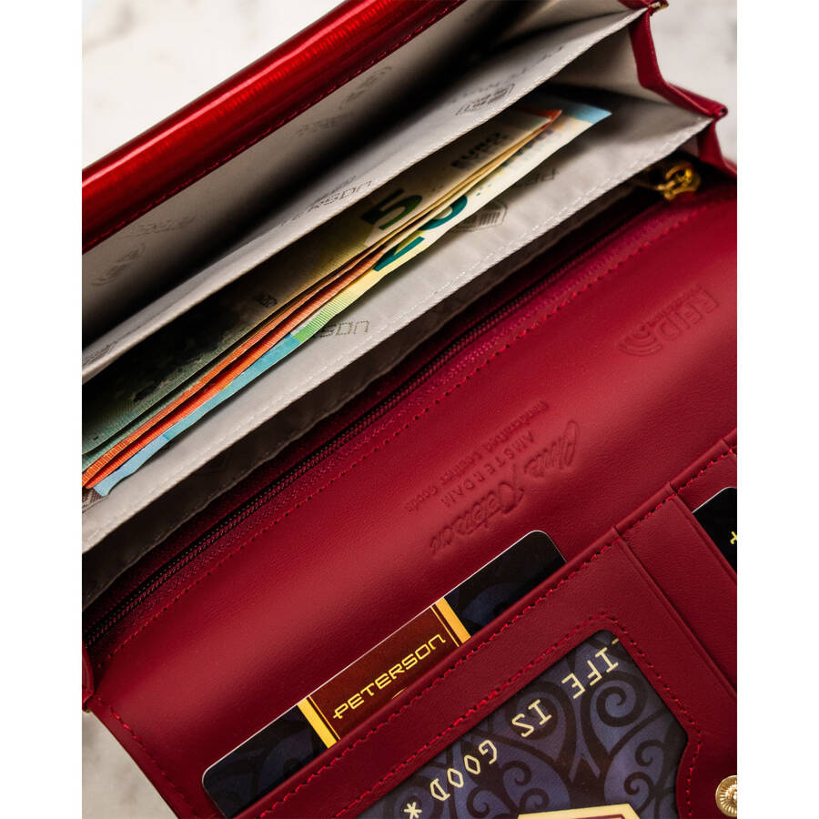 Elegancki portfel damski czerwony z ochroną RFID - Peterson