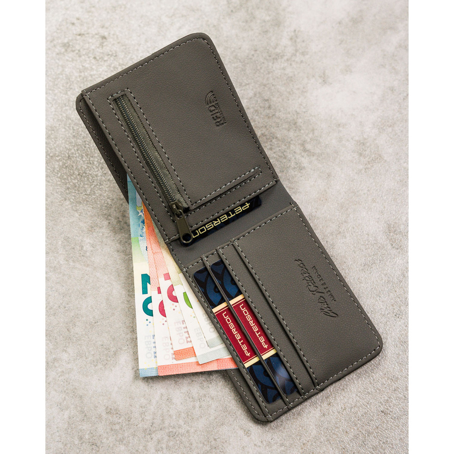 Szary portfel męski bez zapięcia zewnętrznego z systemem RFID - Peterson