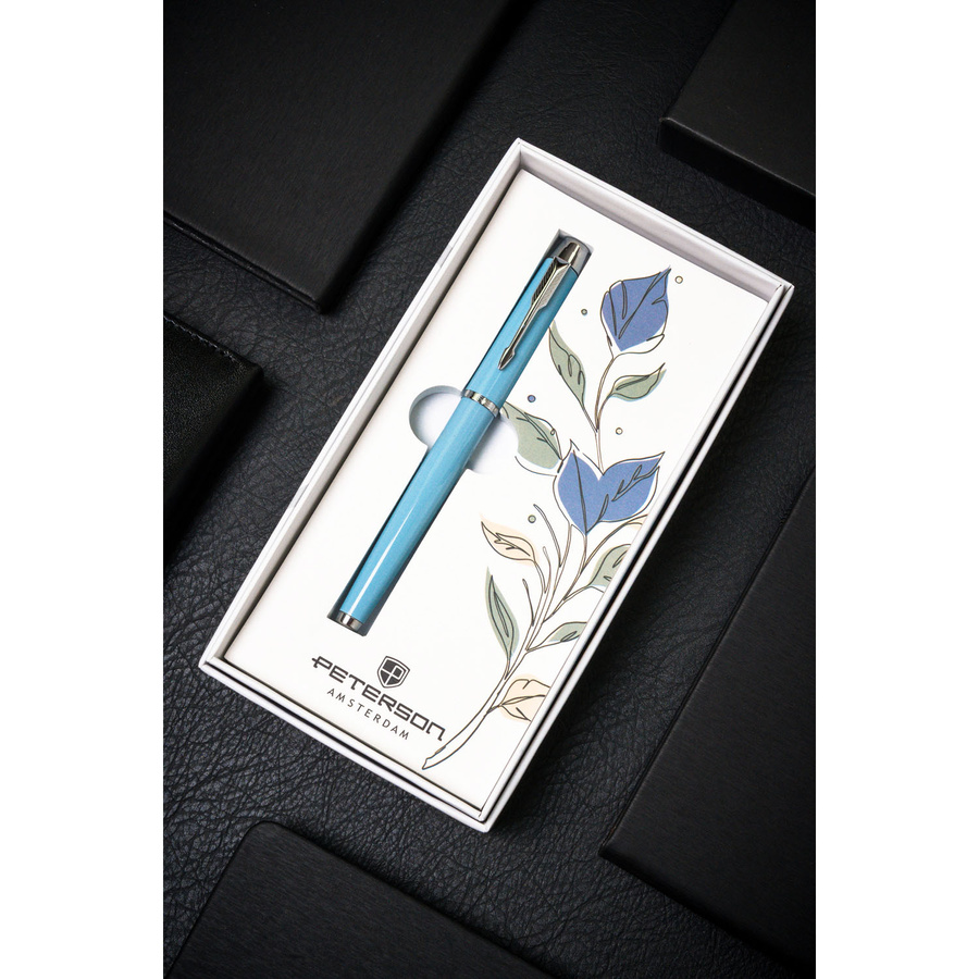 Niebiesko-srebrny długopis metalowy z czarnym wkładem - Peterson