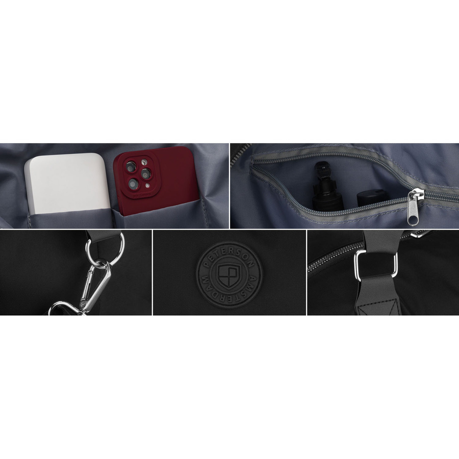 Damska torba treningowa z poliestru w czarnym kolorze zamykana suwakiem - Peterson