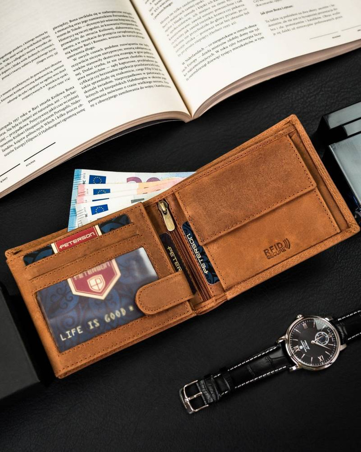 Portfel męski bez zapięcia ze skóry nubukowej - Peterson