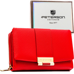 Poziomy portfel damski wykonany ze skóry ekologicznej w czerwonym kolorze - Peterson