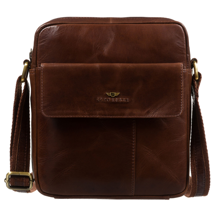 Brązowa listonoszka męska ze skóry naturalnej, zamykana suwakiem - Peterson