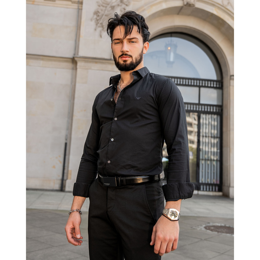 Elegancki, skórzany pasek męski z klamrą automatyczną - Peterson