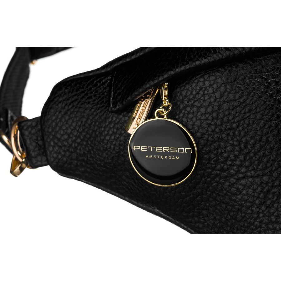 Klasyczna czarna saszetka damska nerka na biodra na ramię lub przez ramię crossbody eko skóra Peterson