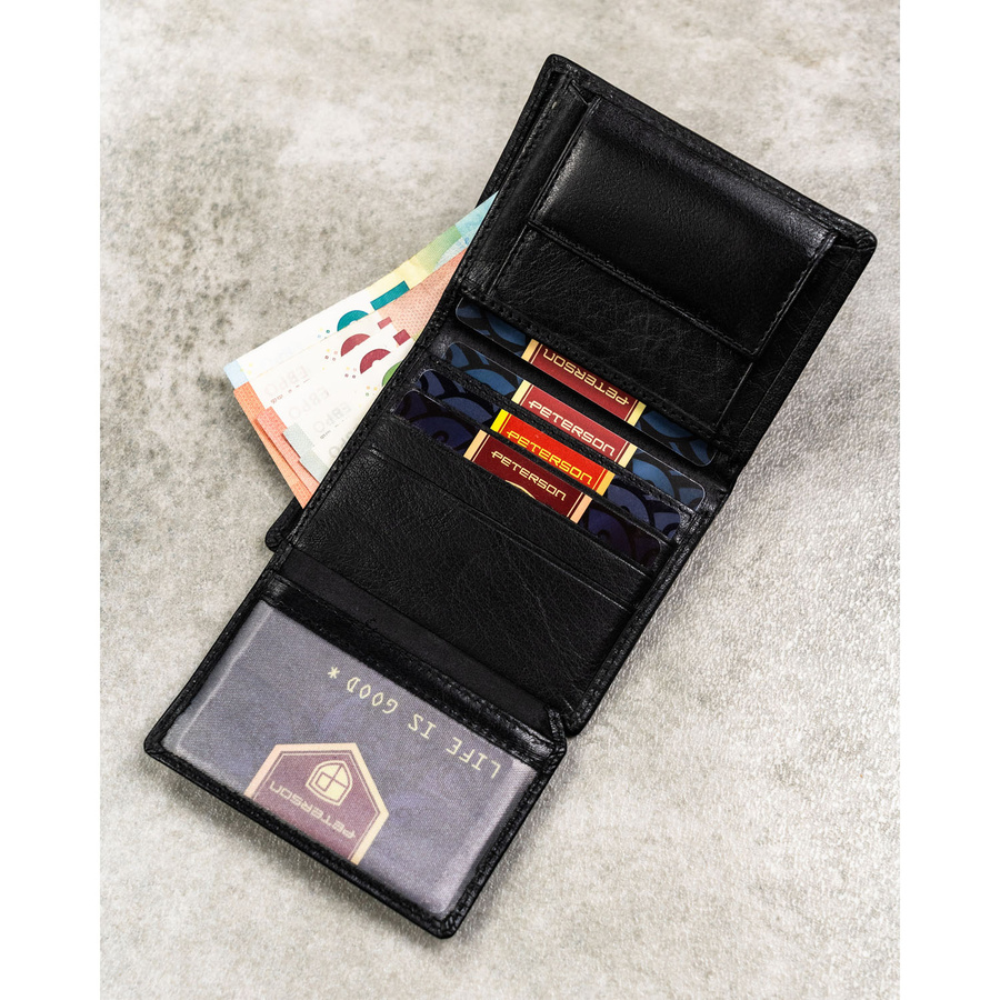 Pionowy portfel męski ze skóry naturalnej w czarnym kolorze, model bez ...