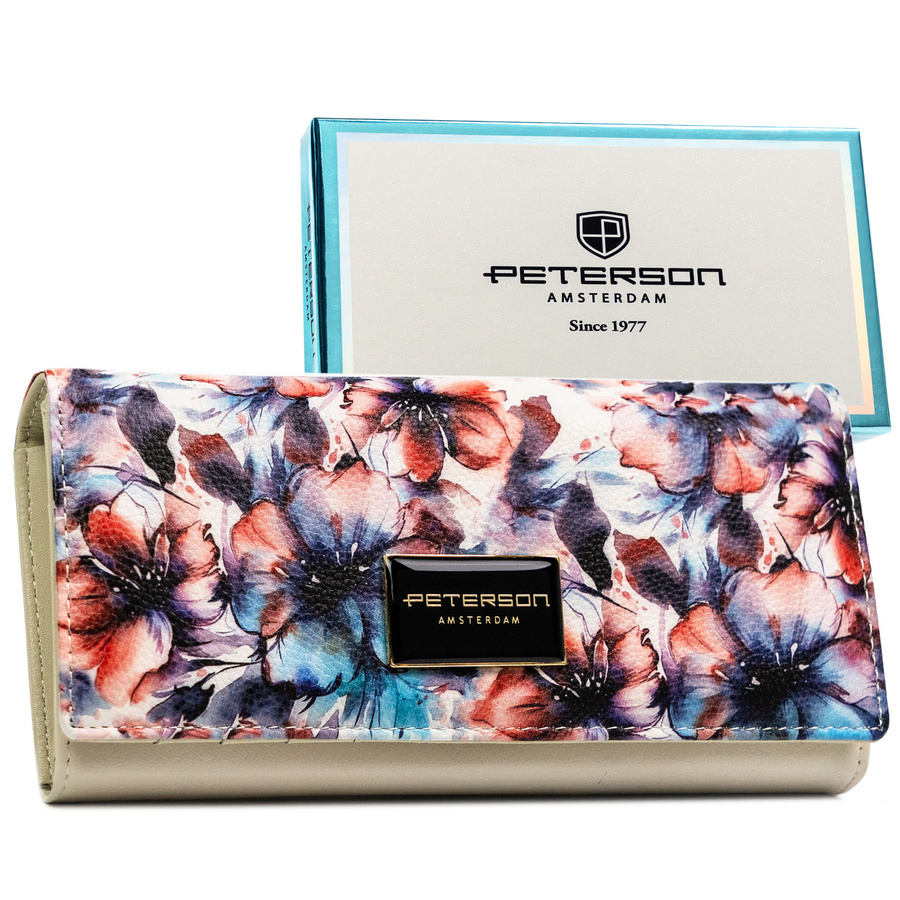 Portfel damski w kwiaty wykonany ze skóry naturalnej i ekologicznej - Peterson