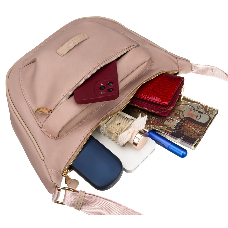 Listonoszka damska z nylonu w różowym kolorze, zamykana suwakiem - Peterson