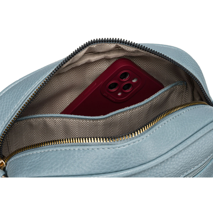 Niebieska listonoszka damska crossbody z wąskim i szerokim paskiem na ramię eko skóra Peterson