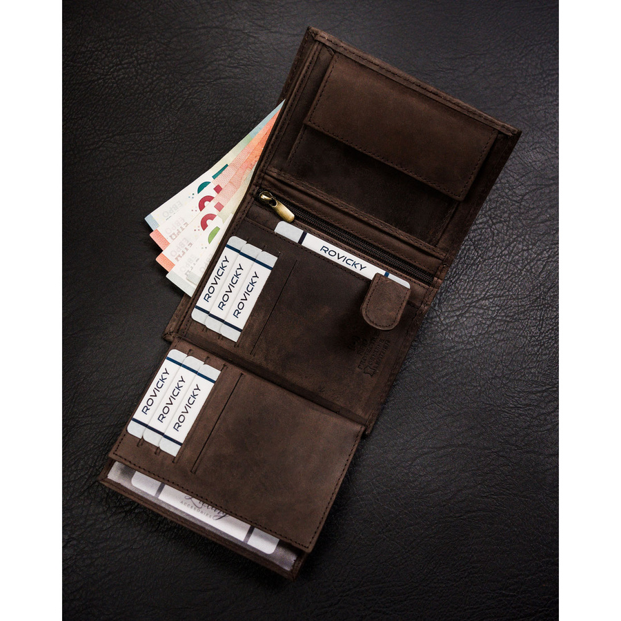 Portfel męski ze skóry naturalnej w brązowym kolorze z tłoczeniem w kształcie psa