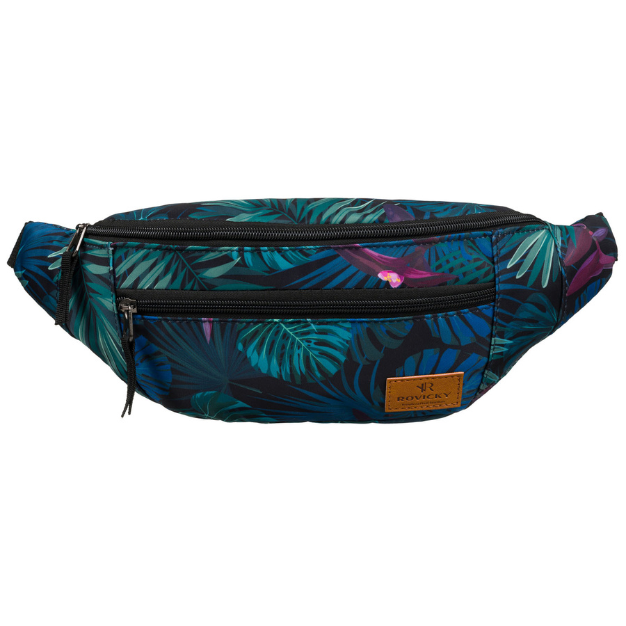 Saszetka damska z poliestru w modny, roślinny wzór, zawieszona na regulowanym pasku - Rovicky