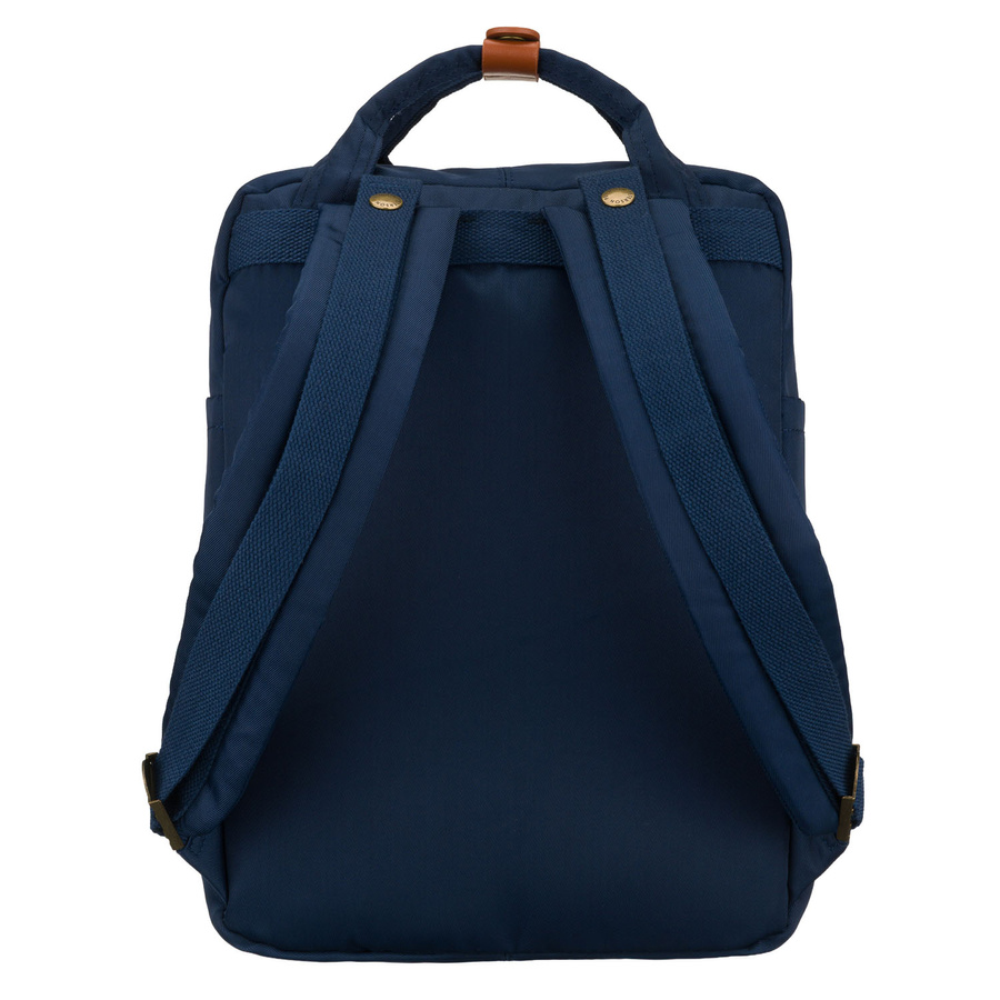 Granatowo-brązowy plecak damski z poliestru i skóry ekologicznej, zamykany suwakiem - Peterson