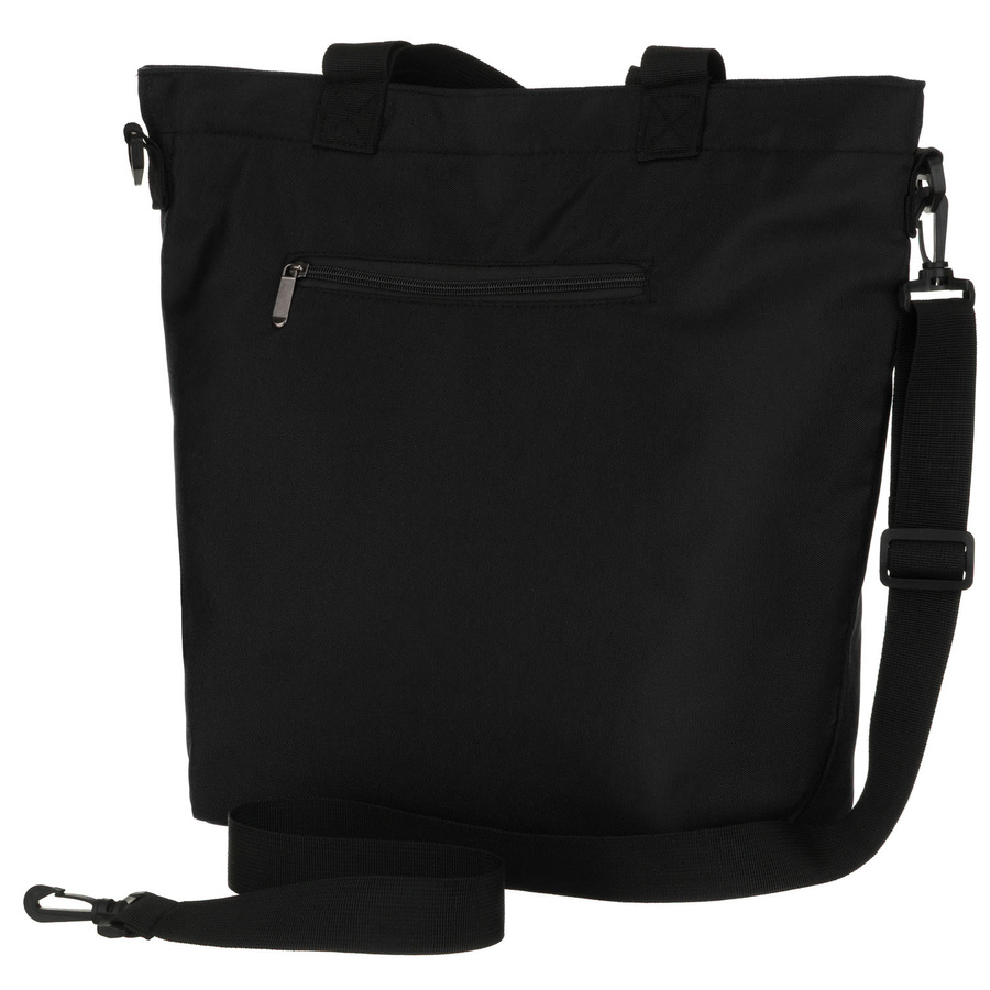 Czarna shopperka damska zamykana suwakiem z kieszonką zewnętrzną - Peterson