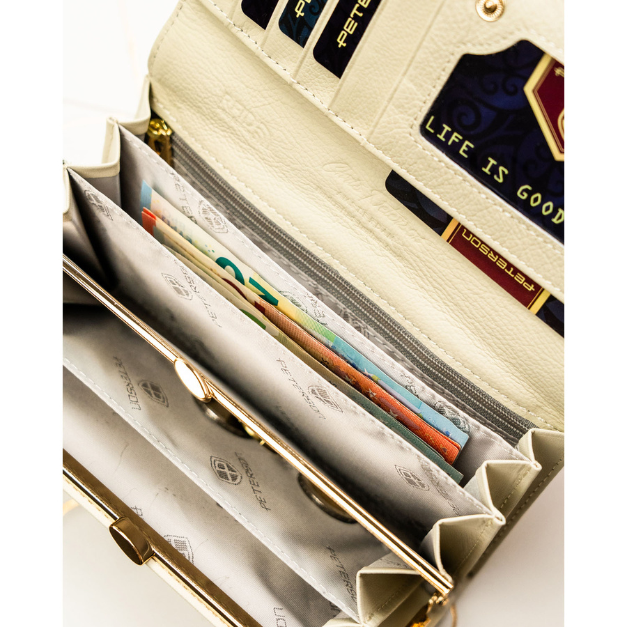 Duży portfel damski w kwiaty wykonany ze skóry naturalnej i ekologicznej z systemem RFID - Peterson