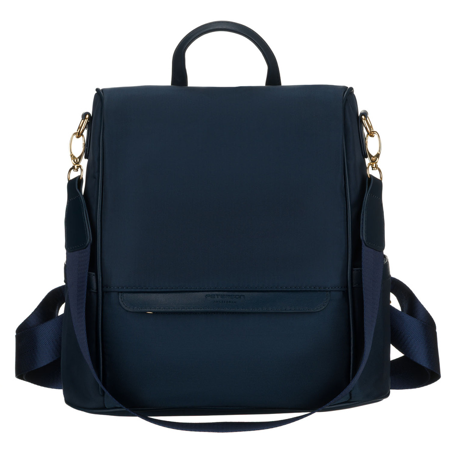 Plecak damski z nylonu i skóry ekologicznej w granatowym kolorze, zamykany suwakiem - Peterson