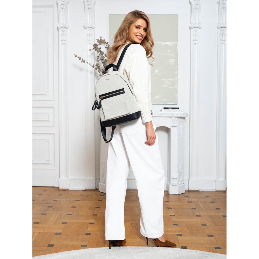 Duży, miejski plecak damski w beżowym kolorze płótno canvas - Peterson