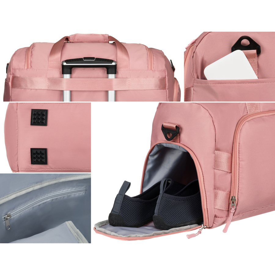 Różowa torba weekendowo-podróżna z komorą boczną na buty - Peterson