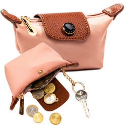 Różowe etui na klucze z poliestru i skóry ekologicznej zamykane zatrzaskiem i suwakiem - Peterson