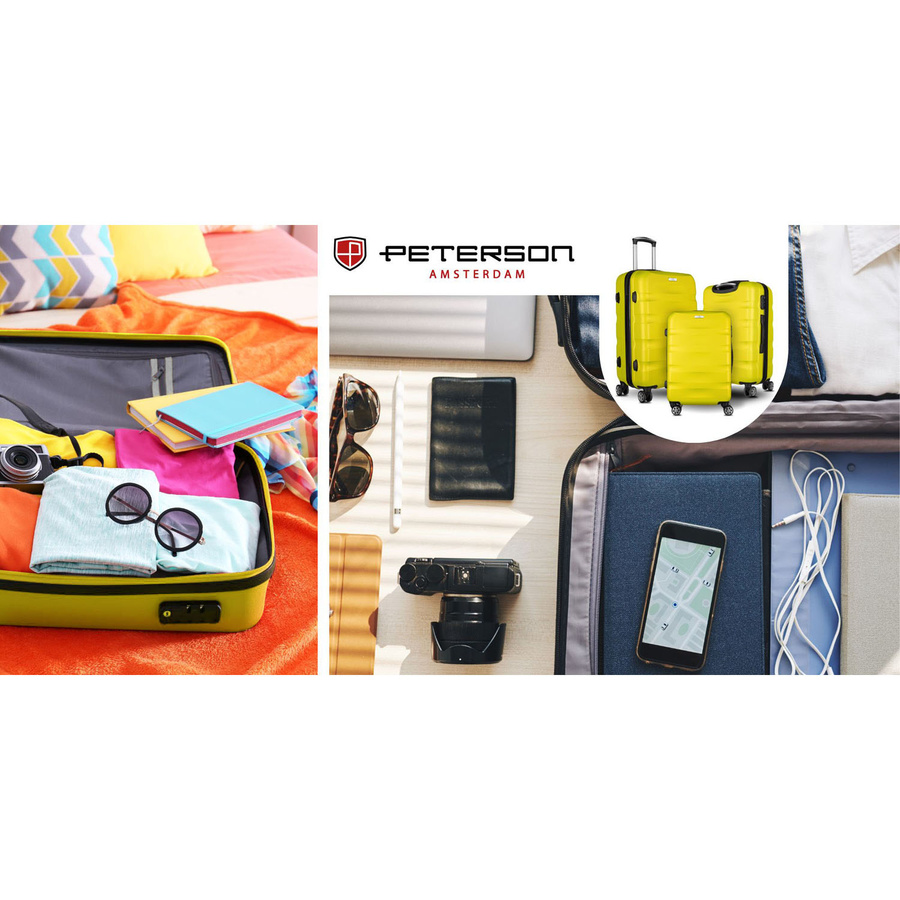 Średnia walizka z tworzywa ABS+ w żółtym kolorze wyposażona w szyfrowany zamek - Peterson