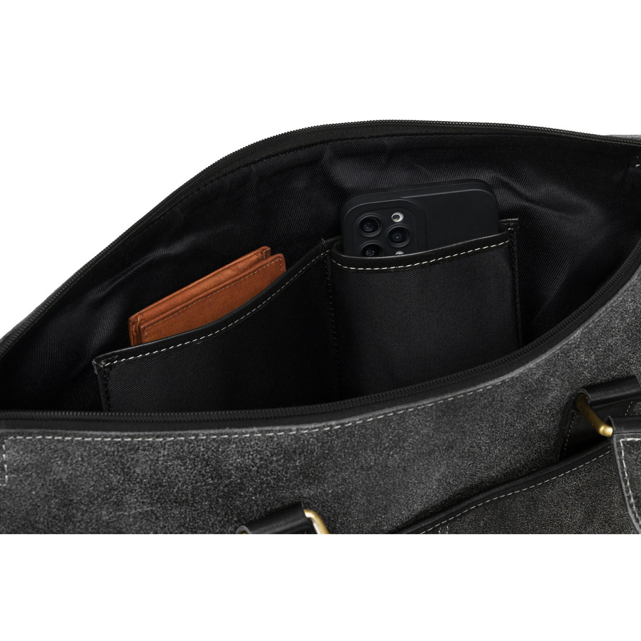 Czarna, skórzana torba męska na dokumenty z miejscem na laptopa - Peterson