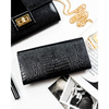 Lakierowany, czarny portfel damski ze skóry naturalnej z systemem RFID - Rovicky
