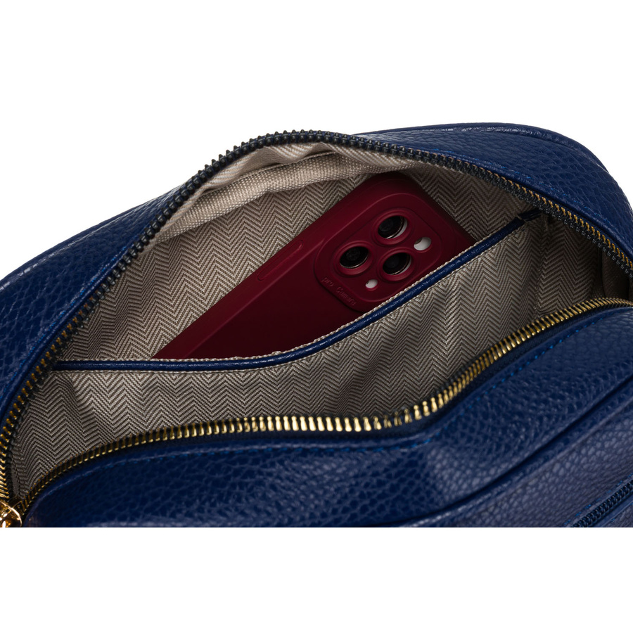 Miejska modna granatowa listonoszka damska z dwoma paskami w komplecie i brelokiem eko skóra Peterson