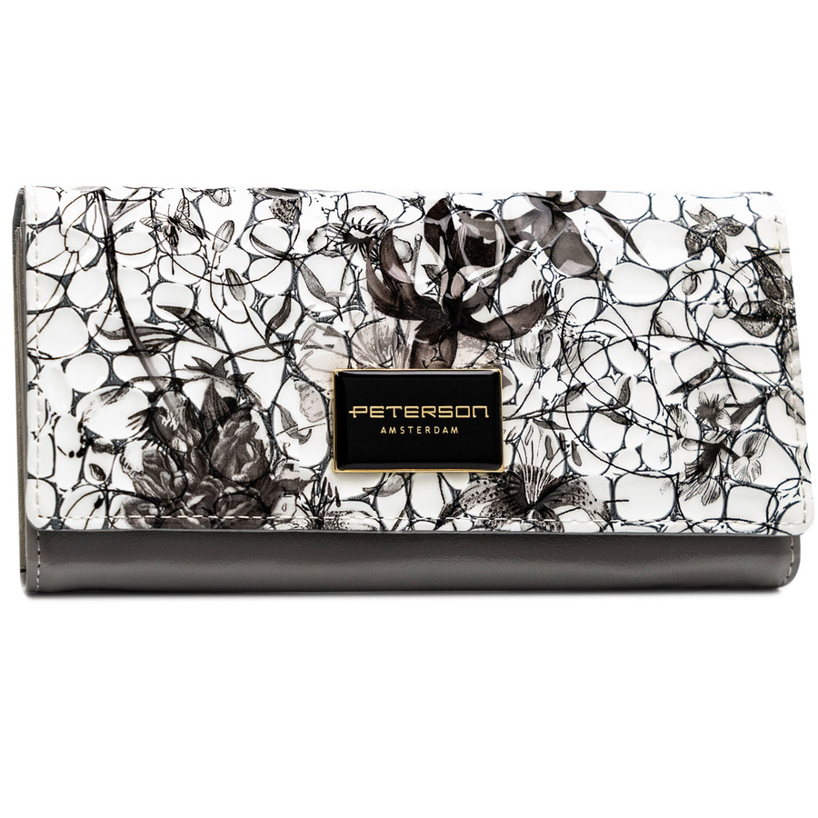 Portfel ze skóry naturalnej w kwiatowy wzór zamykany zatrzaskiem - Peterson
