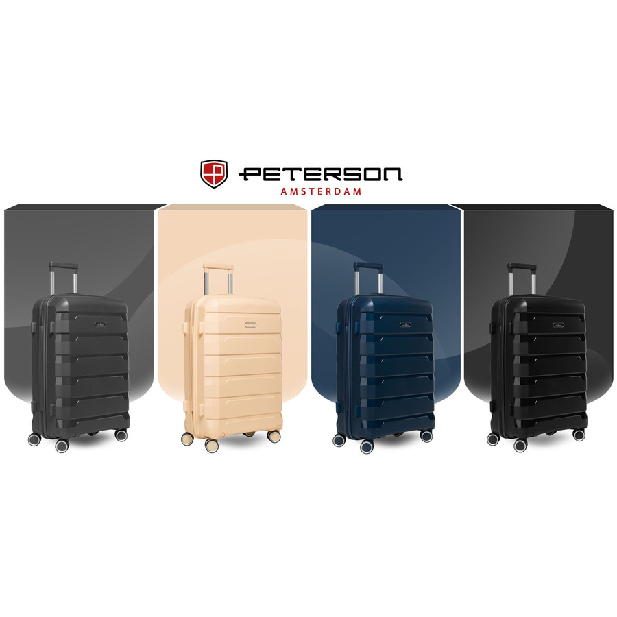 Zestaw walizek w beżowym kolorze wykonanych z polipropylenu z wysuwanymi rączkami - Peterson