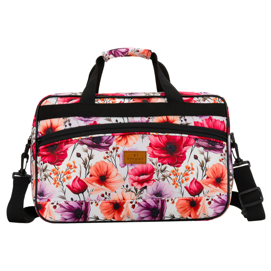 Wielokolorowa torba podróżna z wytrzymałego poliestru z portem USB, pokryta roślinnym wzorem - Rovicky
