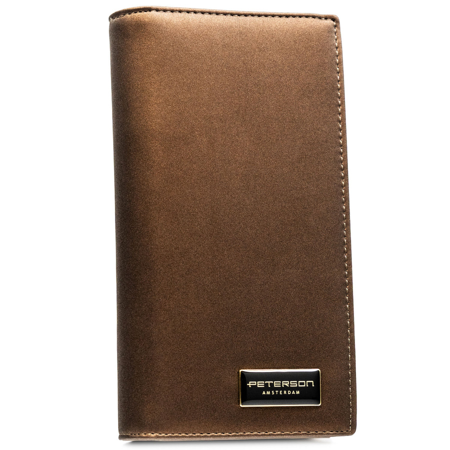 Brązowy portfel damski ze skóry naturalnej i ekologicznej z systemem RFID - Peterson