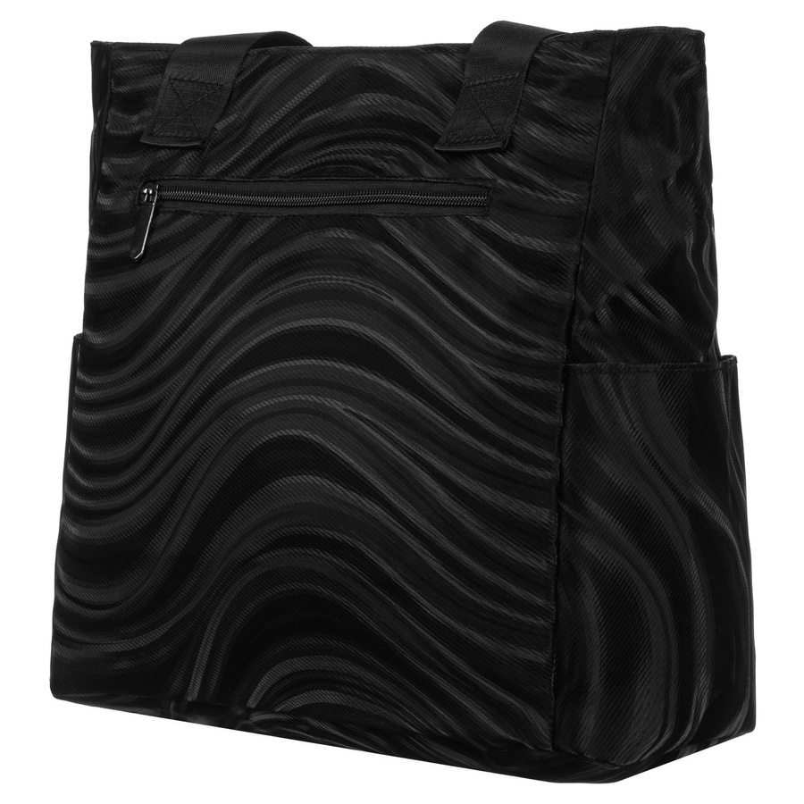 Duży shopper damski z poliestru w czarnym kolorze pokryty falistym wzorem - Rovicky