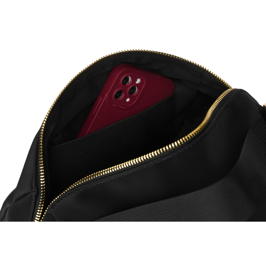 Czarna listonoszka z nylonu i skóry ekologicznej z dodatkowymi kieszonkami - Peterson