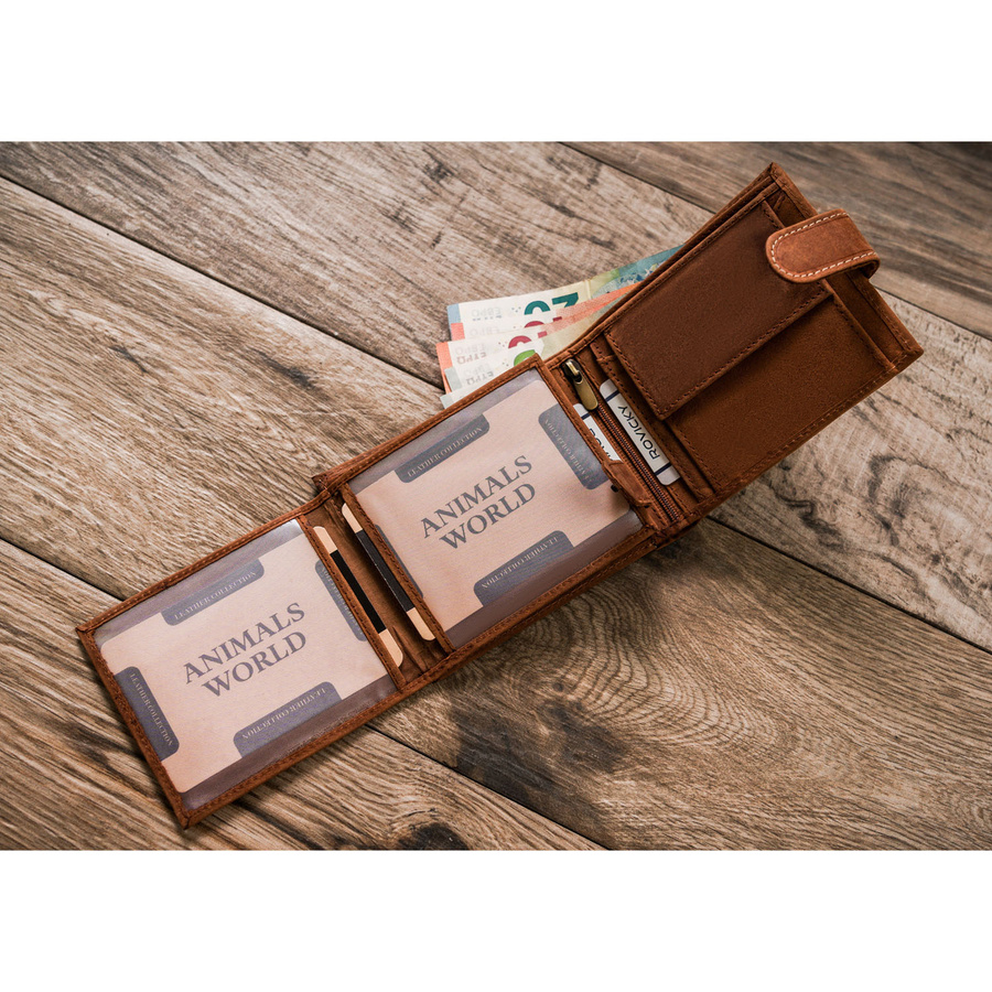 Klasyczny, skórzany portfel męski w brązowym kolorze