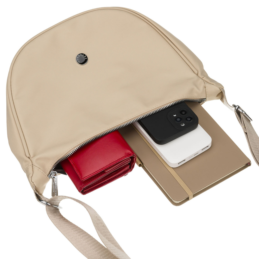 Listonoszka damska z poliestru w kolorze beżowym, jednokomorowa z zewnętrzną kieszonką - Peterson