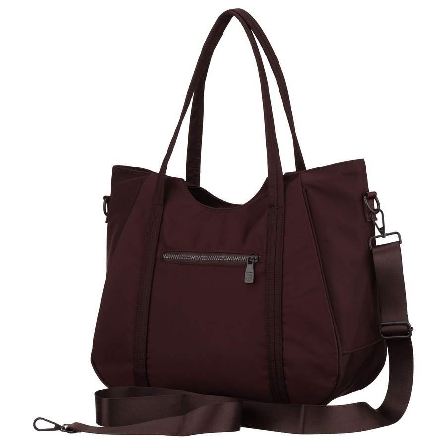 Bordowa shopperka damska z poliestru, jednokomorowa i zamykana suwakiem - Peterson