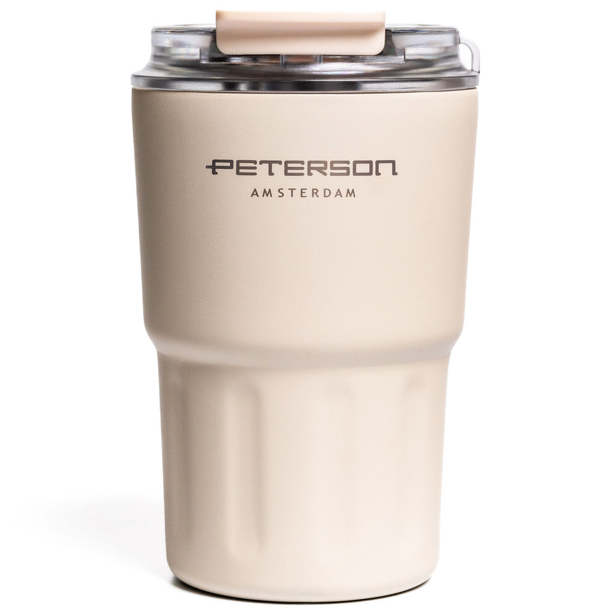 Kubek termiczny ze stali nierdzewnej w beżowym kolorze z podwójnymi ściankami - Peterson