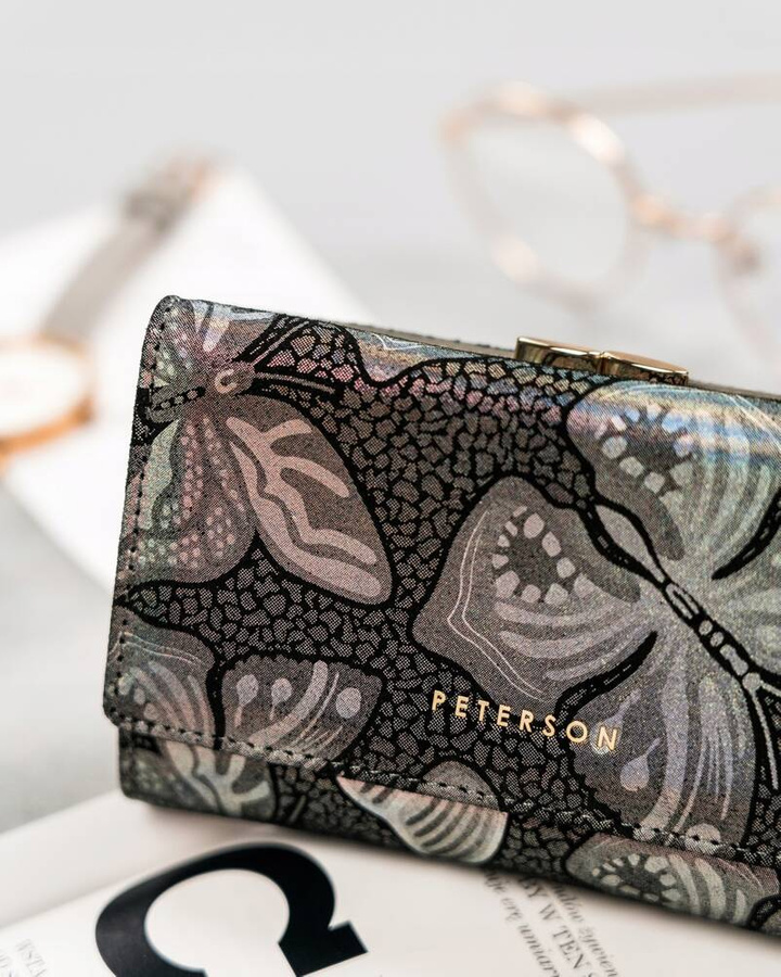 Damski, skórzany portfel w motylki - Peterson